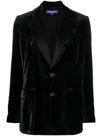 Satin-Trim Single-Breasted Velvet Blazer