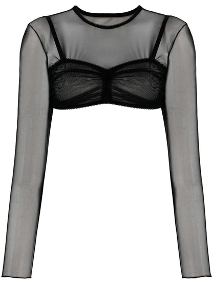Semi-Sheer Construction Cropped Top