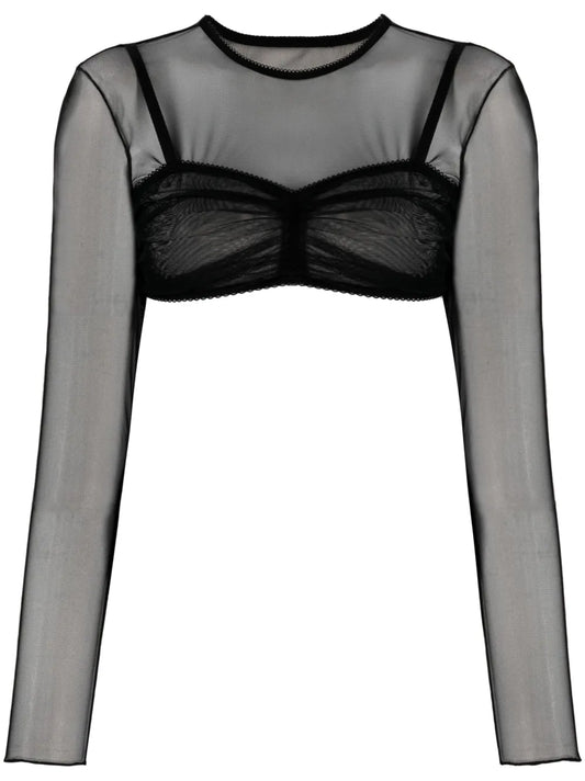 Semi-Sheer Construction Cropped Top
