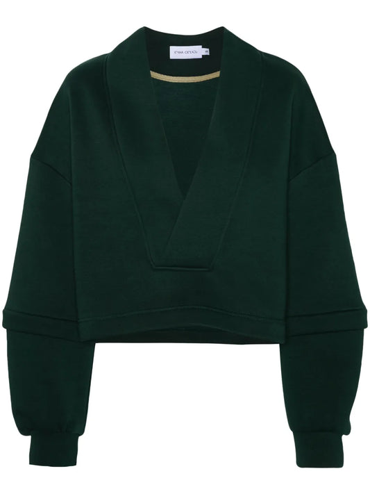 V-Neck Cotton-Blend Sweatshirt