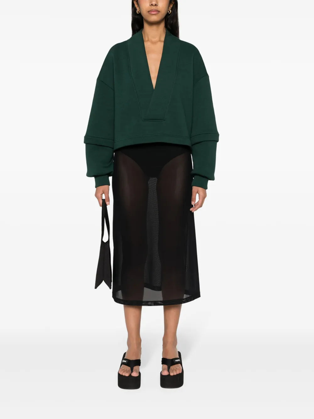 V-Neck Cotton-Blend Sweatshirt