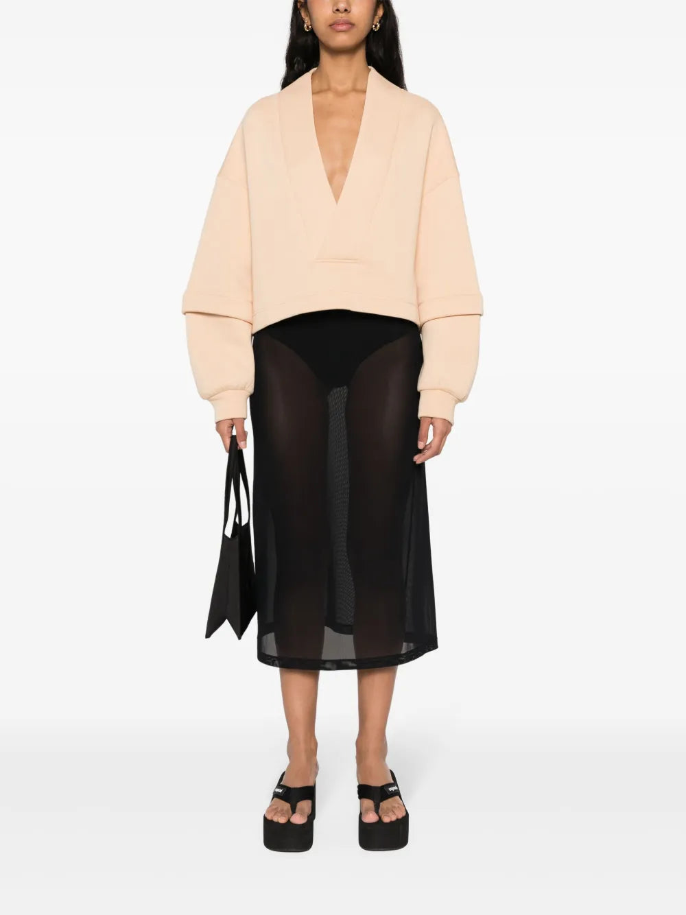 V-Neck Cotton-Blend Sweatshirt