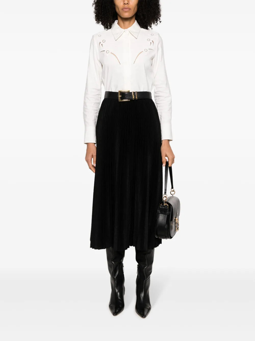 High-Waisted Pleated Midi Skirt