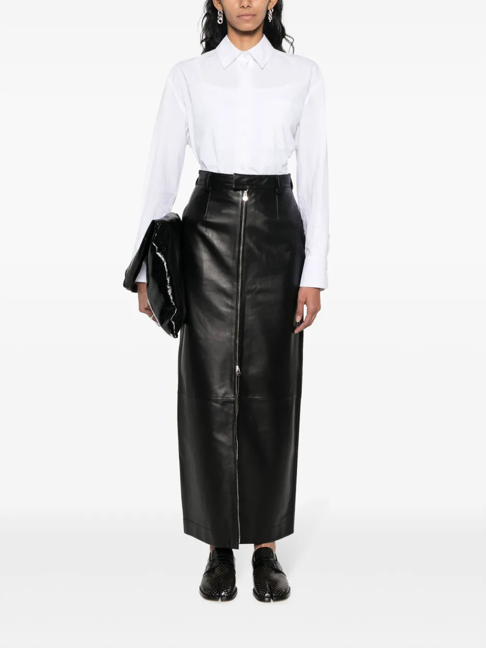 Zip-Up Leather Maxi Skirt