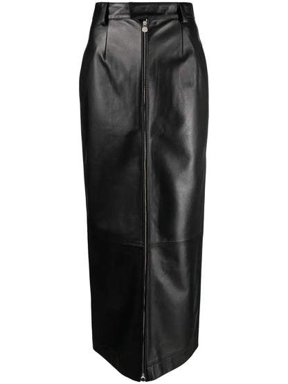Zip-Up Leather Maxi Skirt