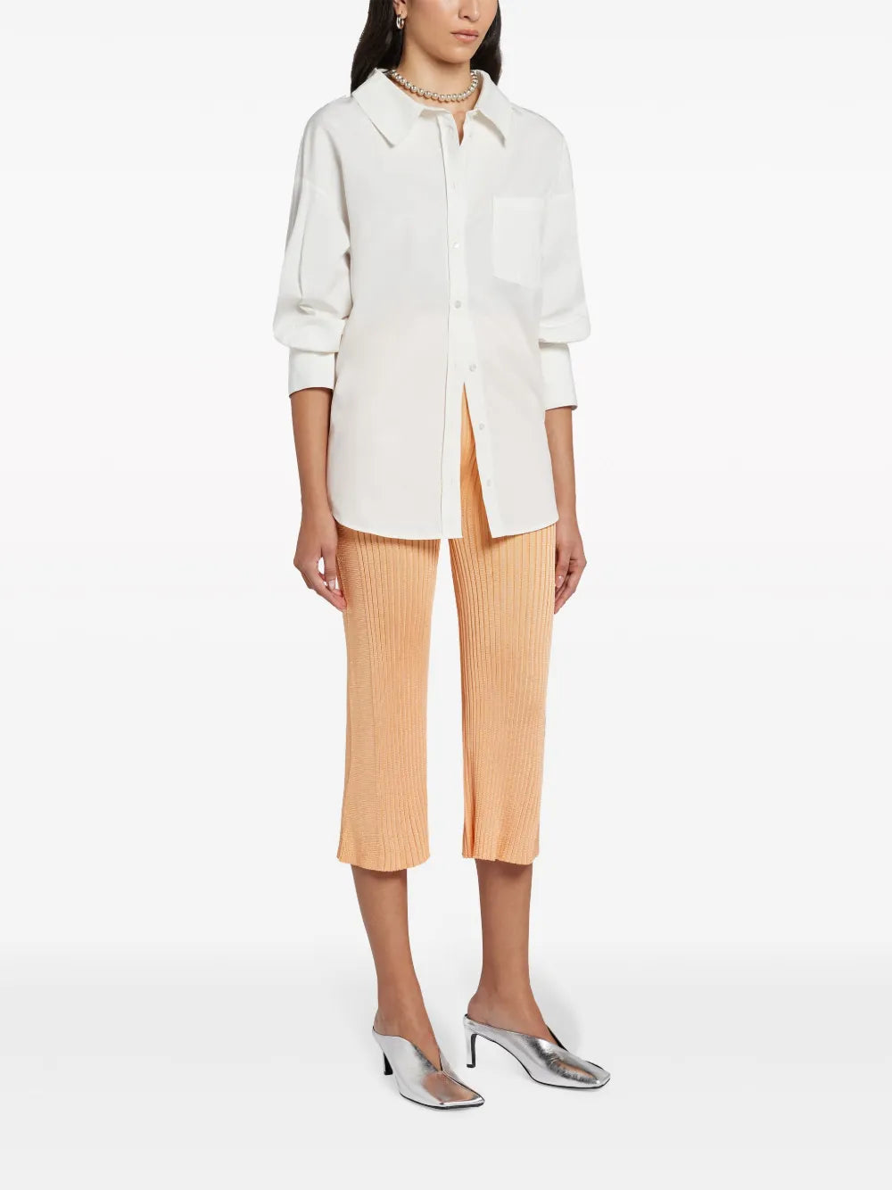 Ribbed-Panel Cropped Trousers