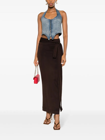Belted Virgin-Wool Blend Maxi Skirt