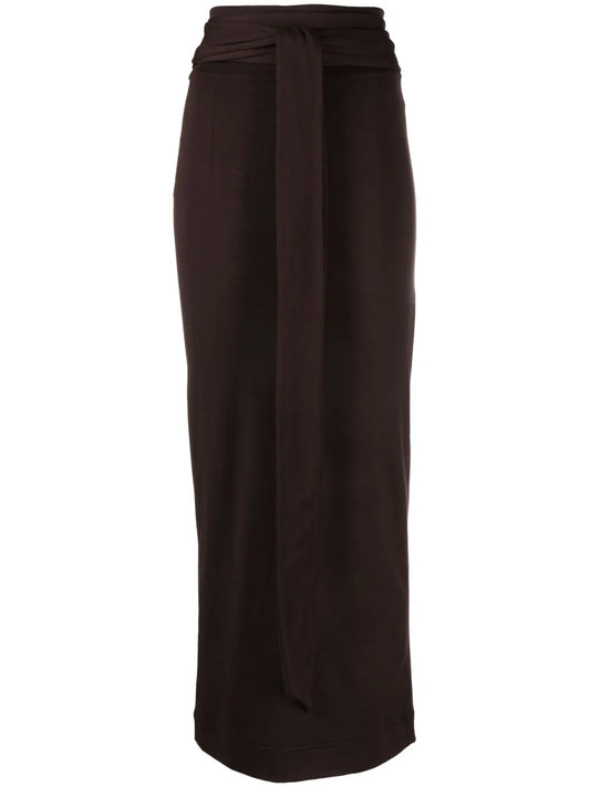 Belted Virgin-Wool Blend Maxi Skirt