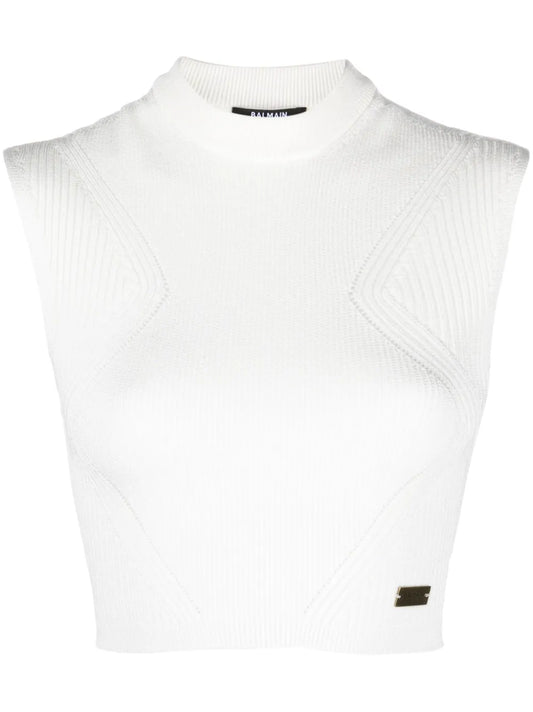 Logo-Plaque Knitted Crop Top