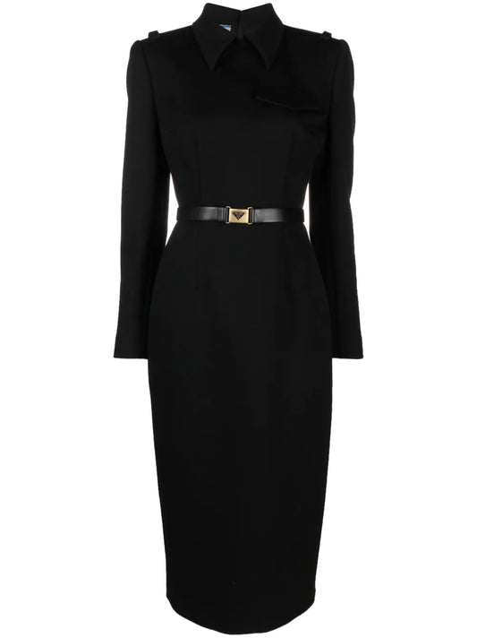 Belted Wool-Blend Midi Dress