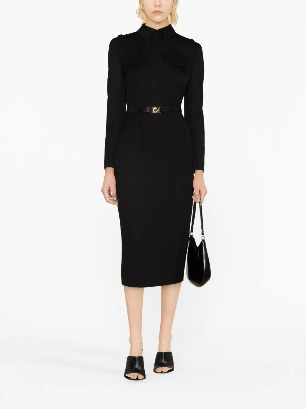 Belted Wool-Blend Midi Dress