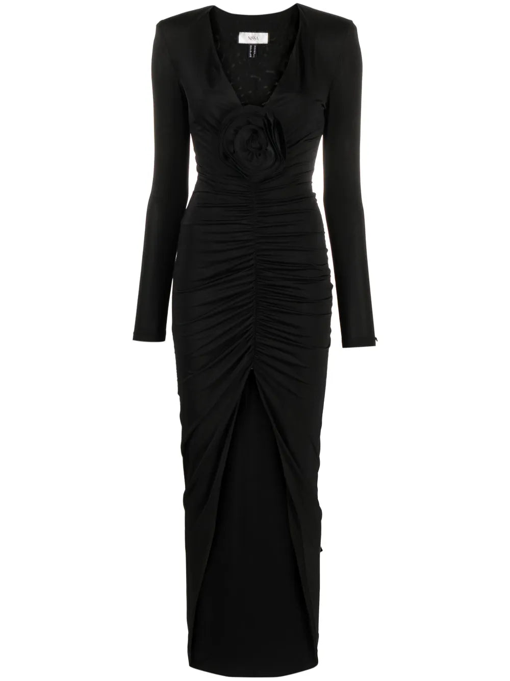 Floral-Appliqué Ruched Maxi Dress