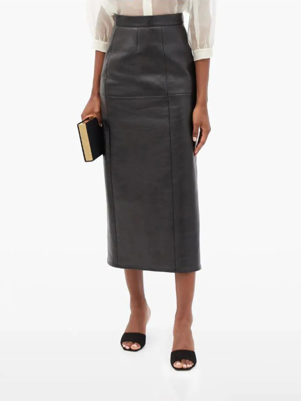 Panelled Leather Midi Skirt