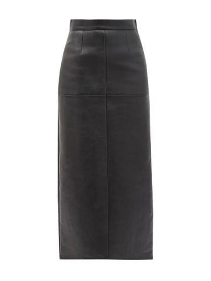 Panelled Leather Midi Skirt