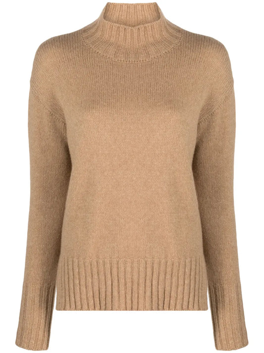 Ribbed-Panel Mock-Neck Jumper