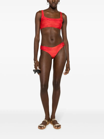 Stripe-Pattern Square-Neck Bikini Top