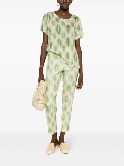 Abstract-Print Stretch-Silk Trousers
