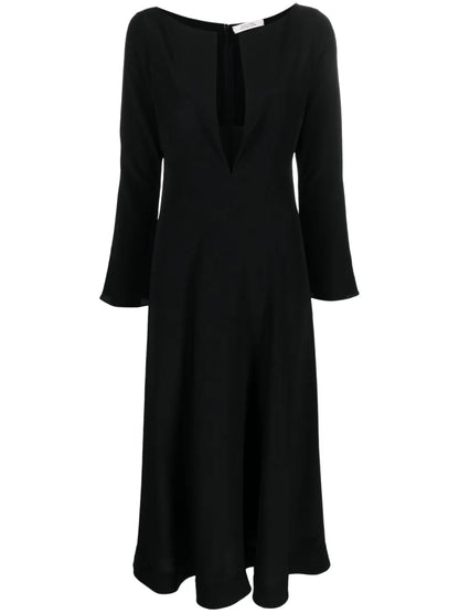 V-Neck Flared Silk Dress