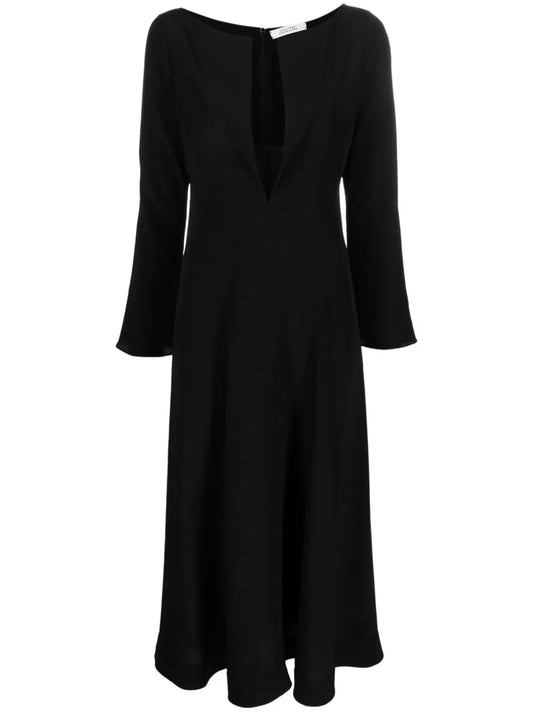 V-Neck Flared Silk Dress