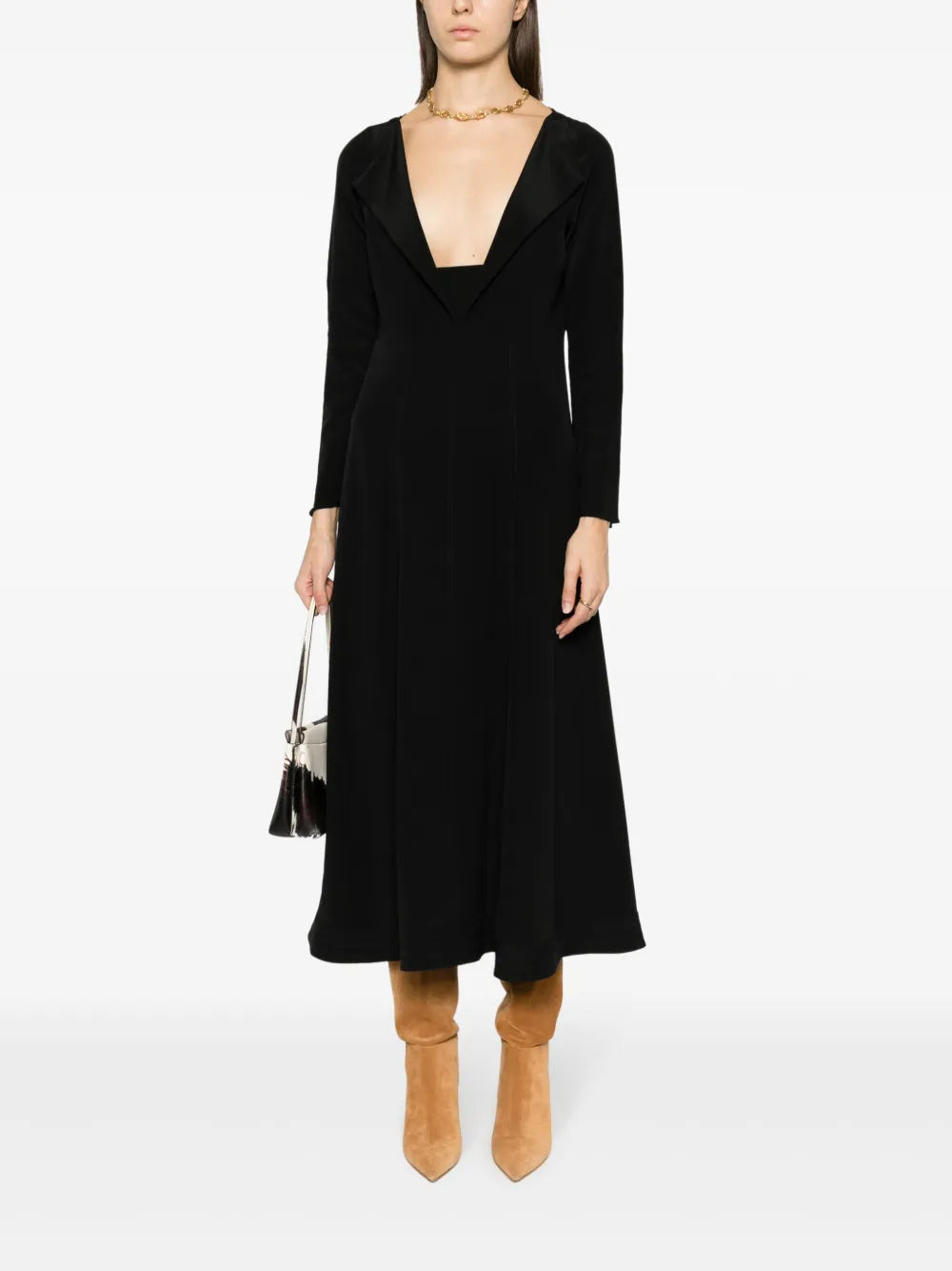 V-Neck Flared Silk Dress