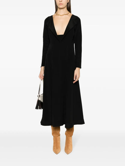 V-Neck Flared Silk Dress