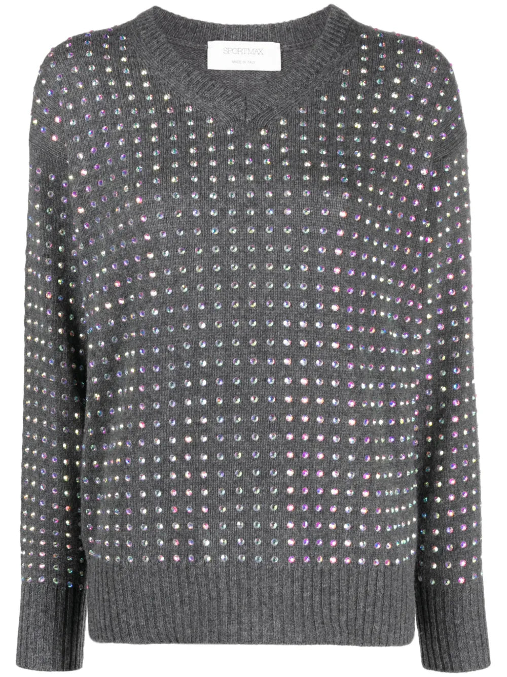 Crystal-Embellished V-Neck Jumper