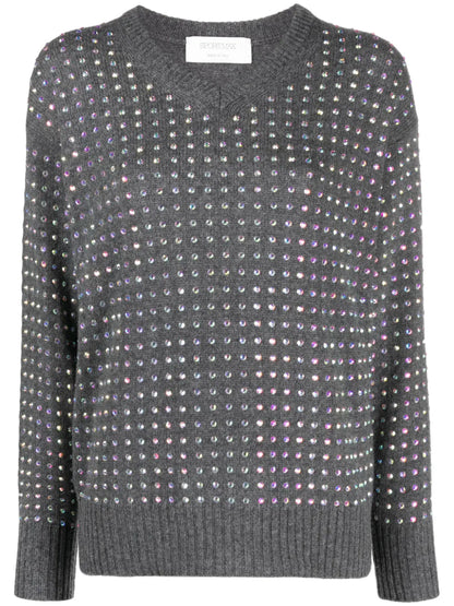 Crystal-Embellished V-Neck Jumper