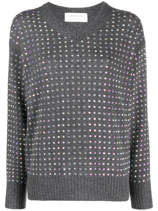 Crystal-Embellished V-Neck Jumper