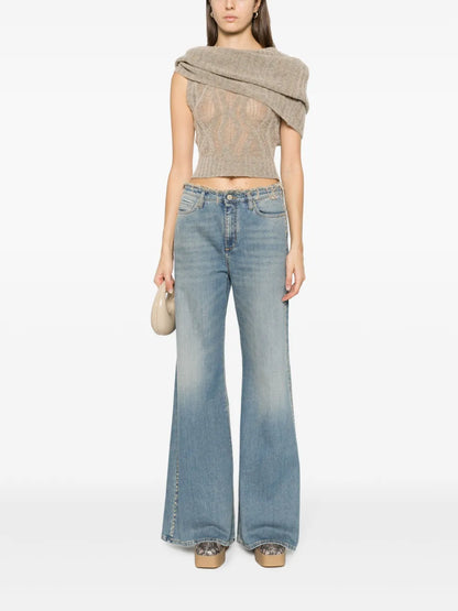 Stud-Embellished Frayed Bootcut Jeans