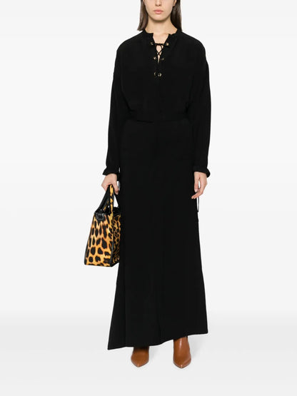 Lace-Up Neckline Silk Blouse