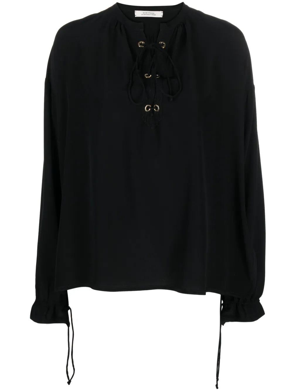 Lace-Up Neckline Silk Blouse