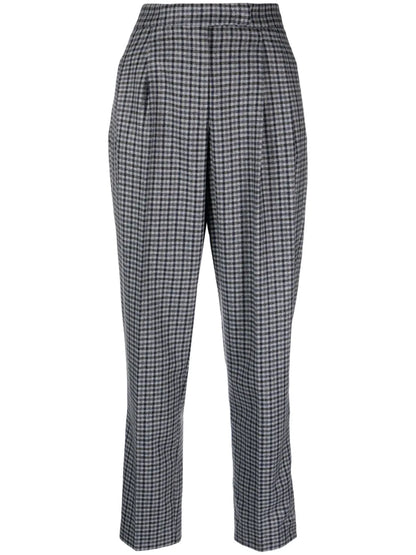 Checked High-Waist Tapered Trousers