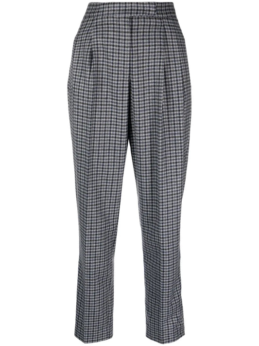 Checked High-Waist Tapered Trousers