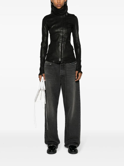 Zip-Detail Leather Jacket