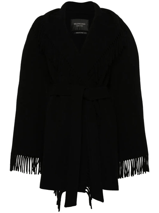 Fringed-Edge Hooded Cardi-Coat