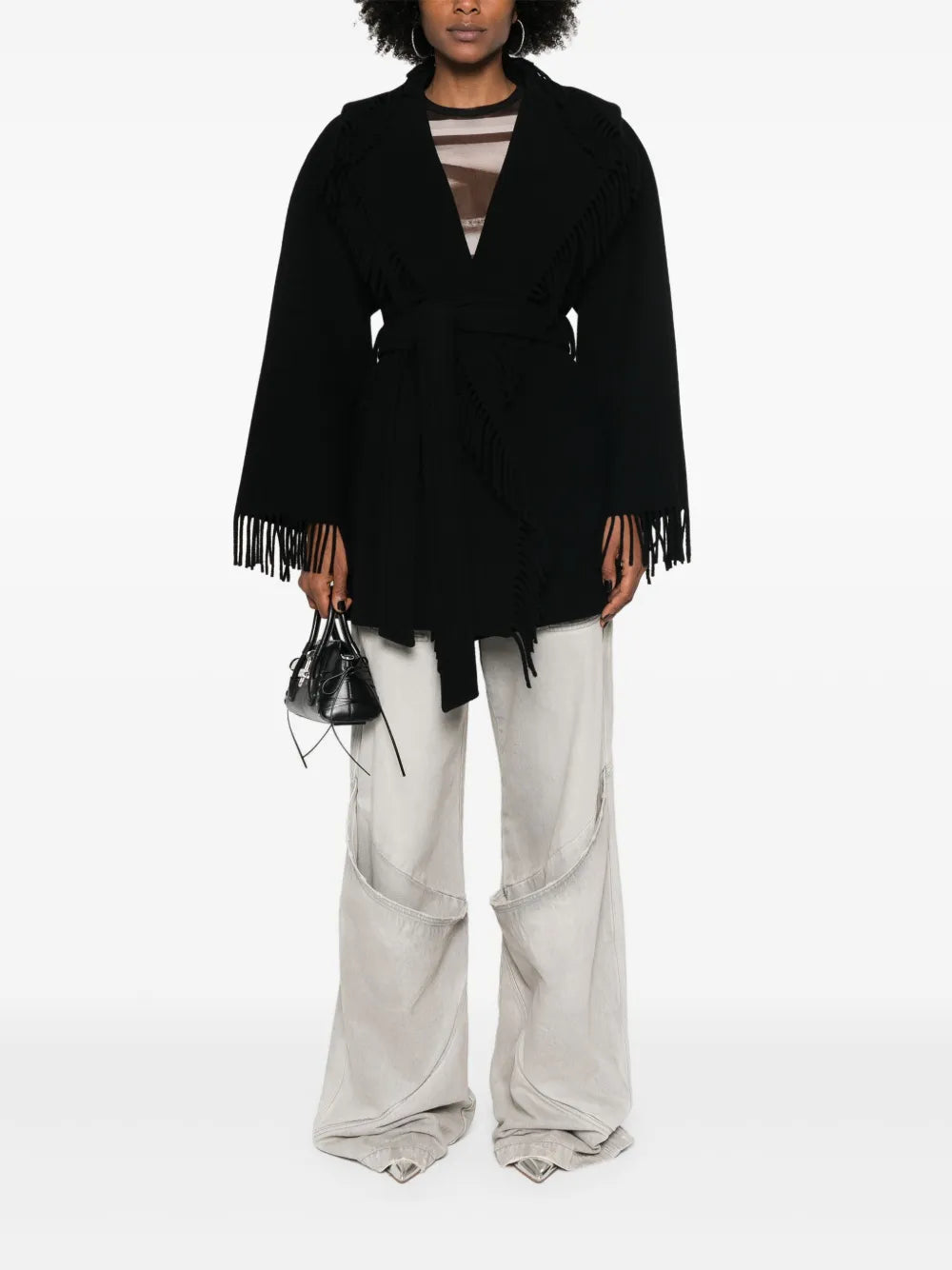 Fringed-Edge Hooded Cardi-Coat