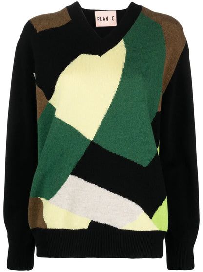 Colour-Block Scarf Jumper