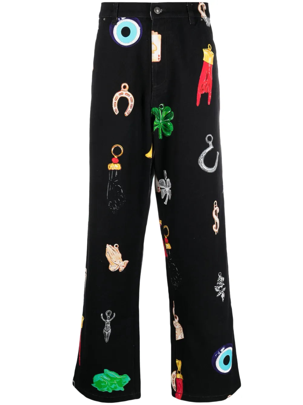 High-Waisted Graphic-Print Jeans
