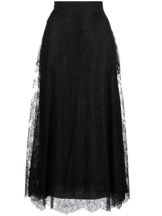 Floral-Lace Midi Skirt