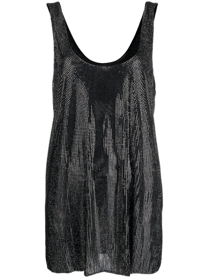 Rhinestone-Embellished U-Neck Minidress