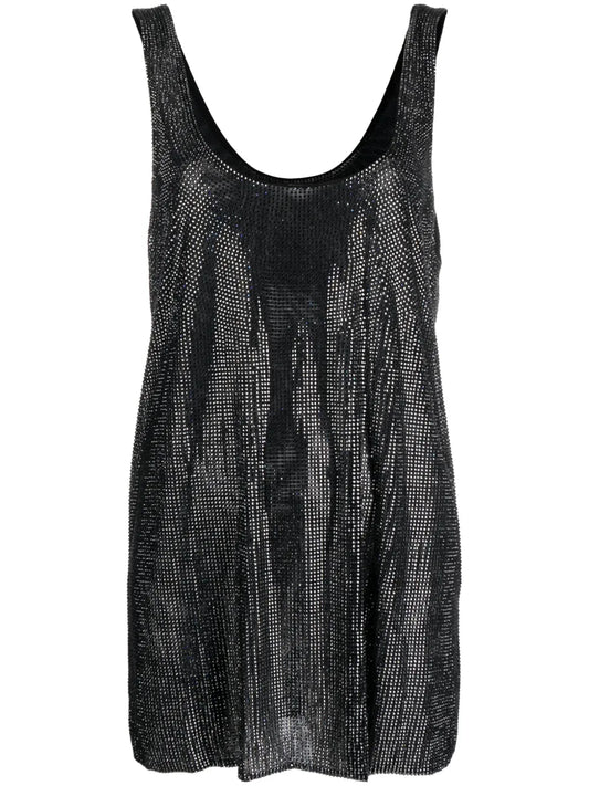 Rhinestone-Embellished U-Neck Minidress