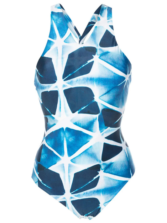 Shibori-Print Crossover-Straps Swimsuit