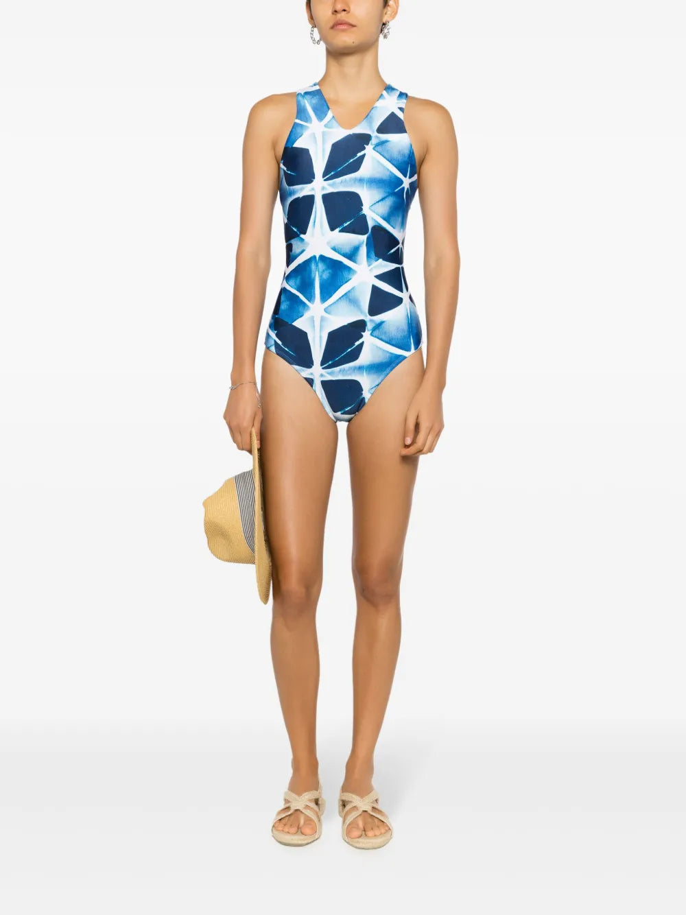 Shibori-Print Crossover-Straps Swimsuit