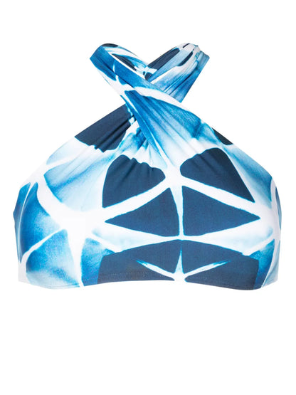 Abstract-Pattern Print Halterneck Bikini Top