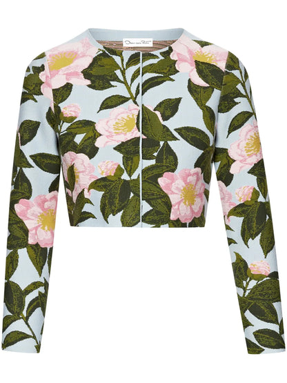 Camellia Floral-Jacquard Cardigan