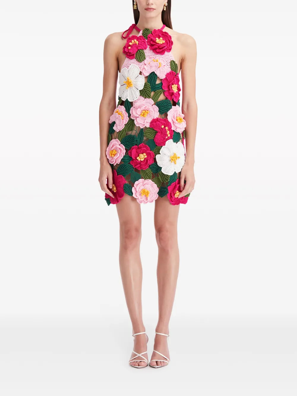 Camellia Crochet-Knit Halterneck Minidress
