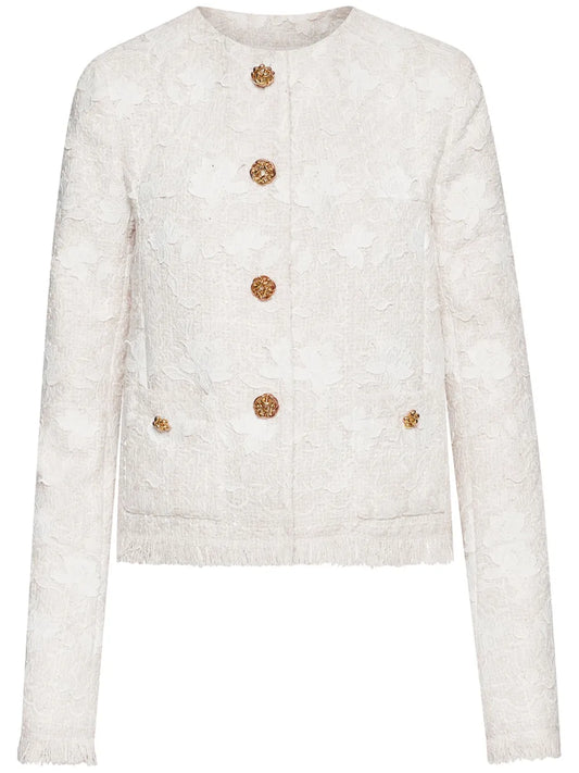 Floral-Embroidery Tweed Jacket