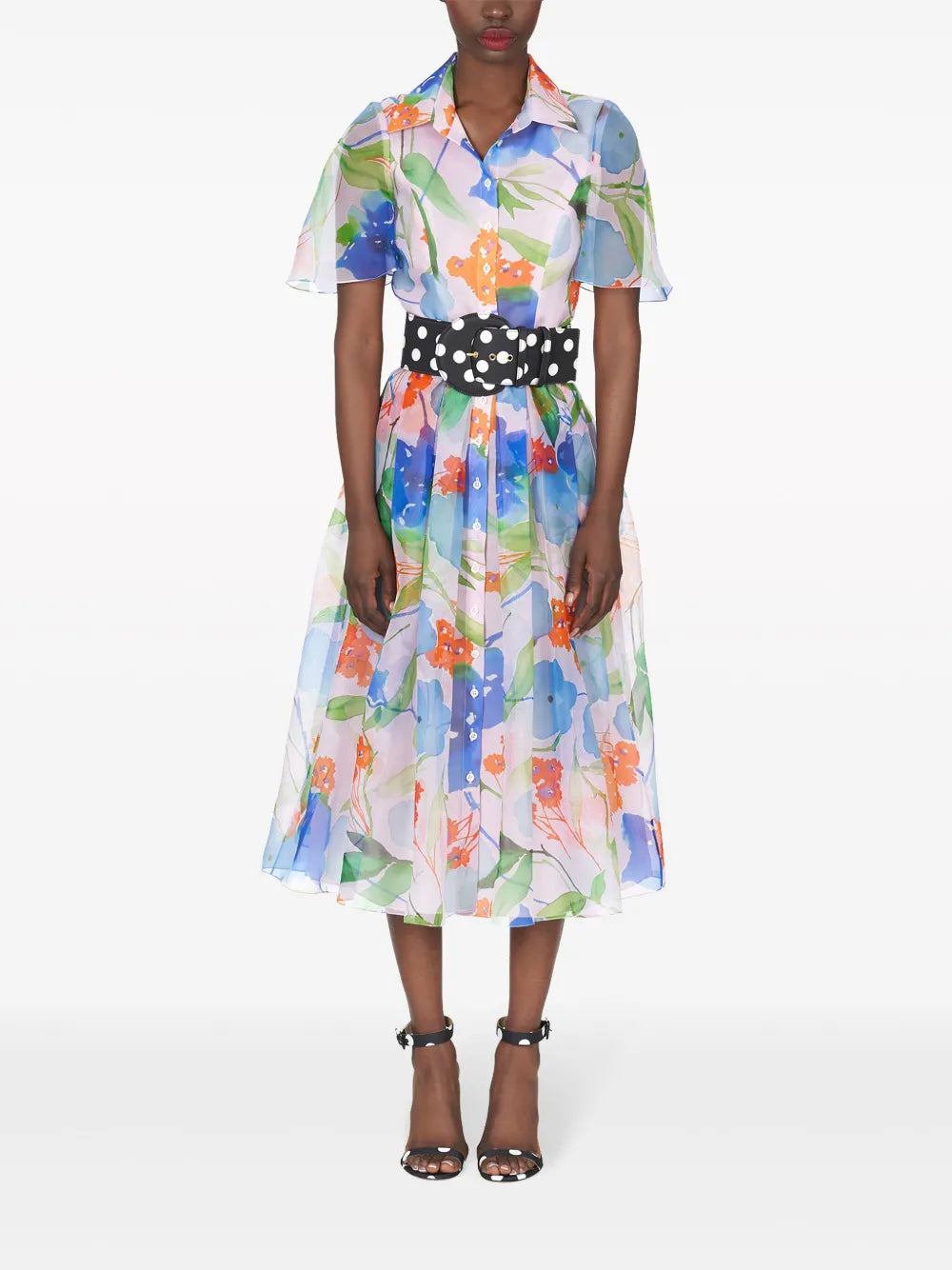 Floral-Print Organza Shirtdress