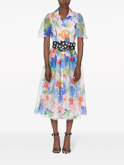 Floral-Print Organza Shirtdress