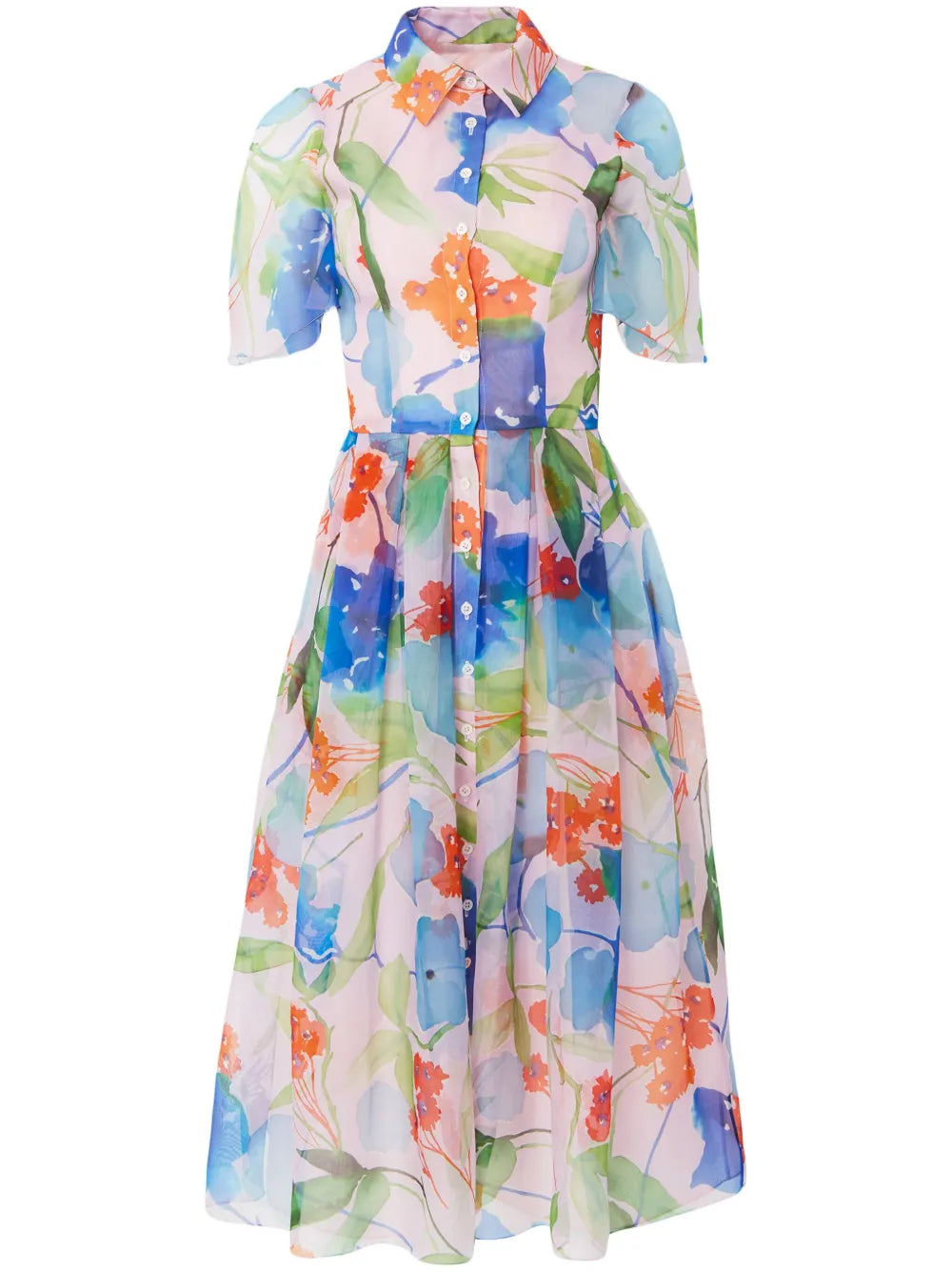 Floral-Print Organza Shirtdress